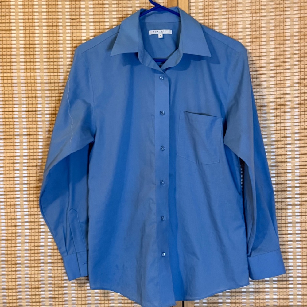 Foxcroft Wrinkle Free Blue Button Down Shirt Long Sleeve Blouse Womens Size 6